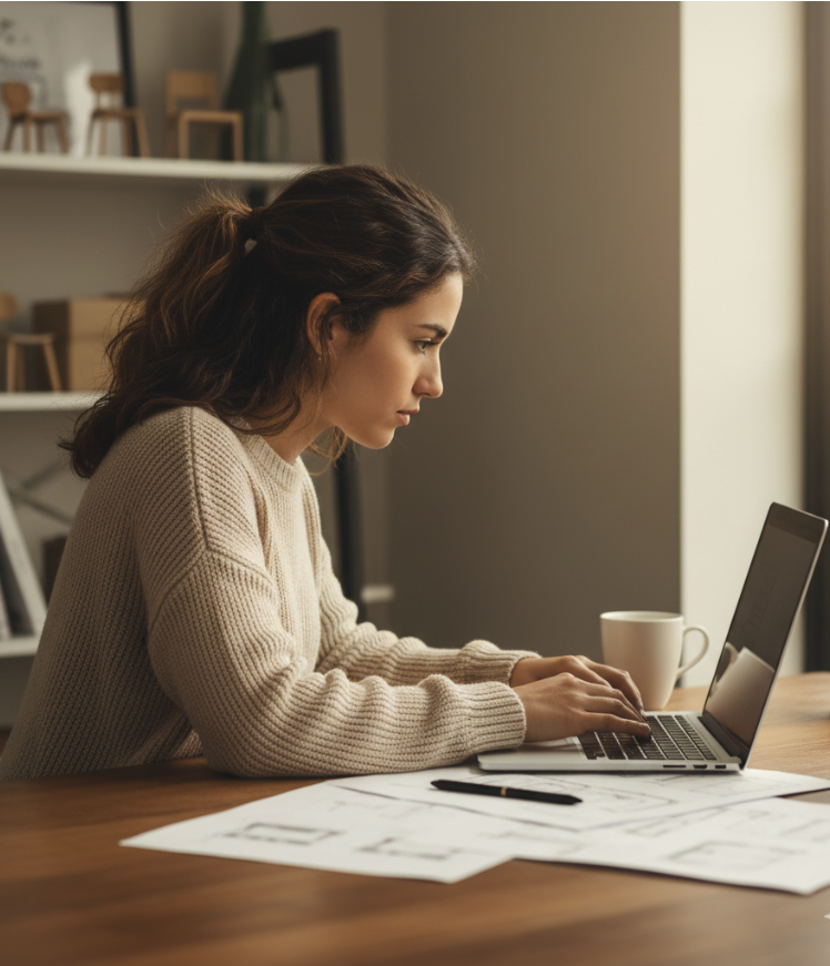 Chica trabajando con muebles personalizados